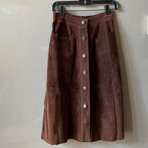 Vintage MILITAIRES EQUIPEMENTS  Authentic Suede Leather A-Line Midi Skirt